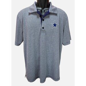 Dallas Cowboys Authentic Blue Striped Lightweight Polo Shirt Large